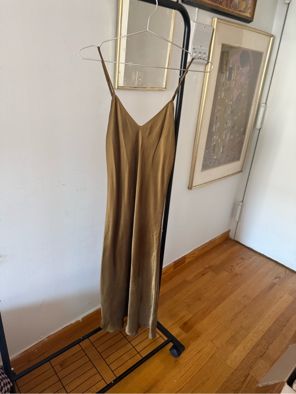 Silk Laundry 100% Silk 90s Midi Slip Dress Olive Brown XS - Picture 2 of 4